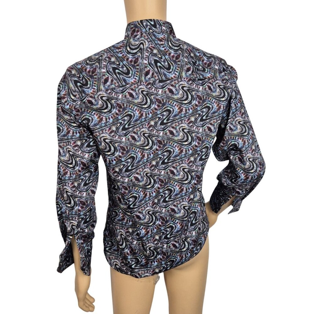 Visconti Black Men's Size S stretch Button up Long Sleeve shirt Multicolor (51) - Picture 3 of 9